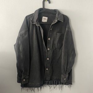 Zara black distressed over size denim jacket